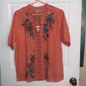 Johnny Was L Olinda Puff Sleeve Effortless Blouse